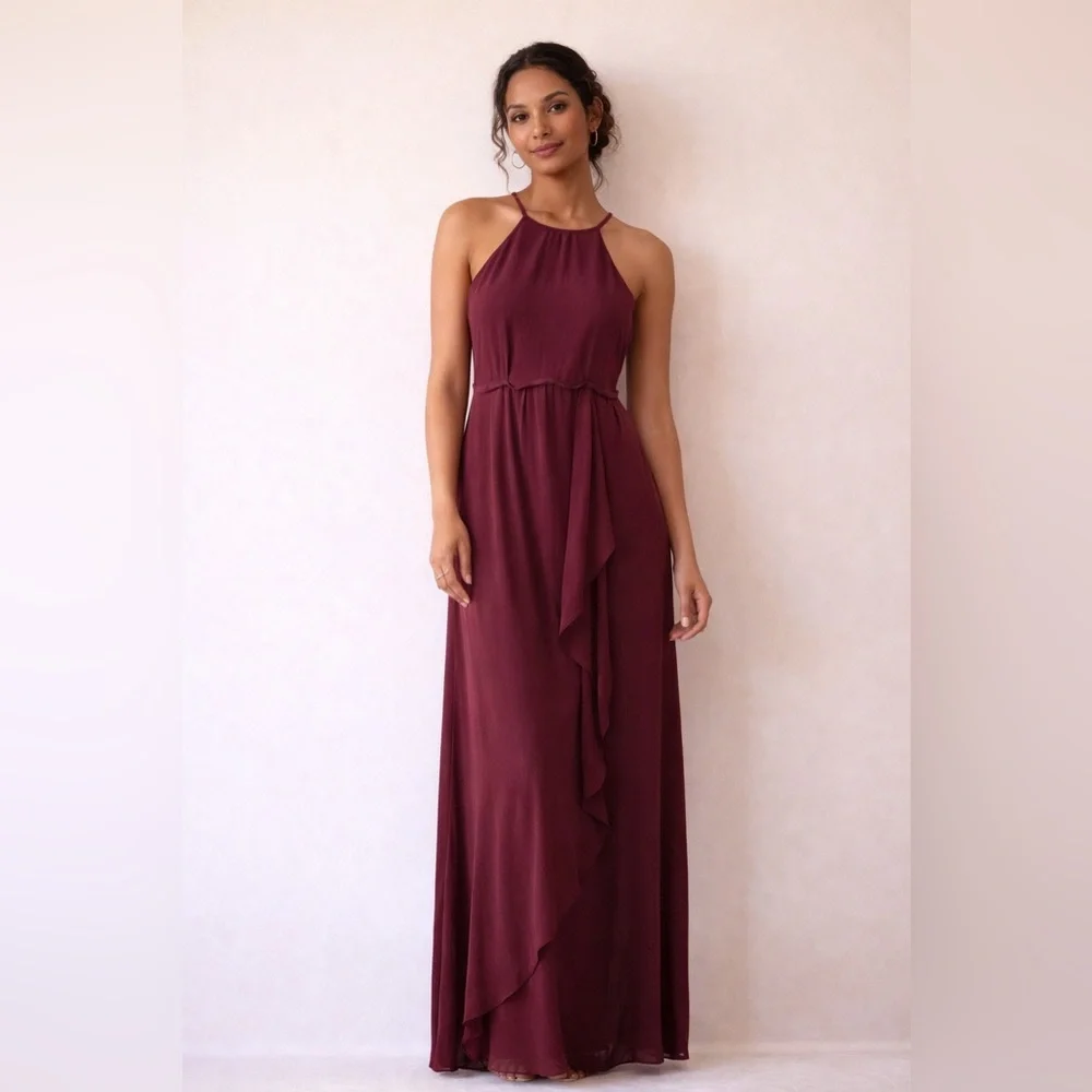 David's Bridal Maroon Spaghetti Strap Dress Size 10